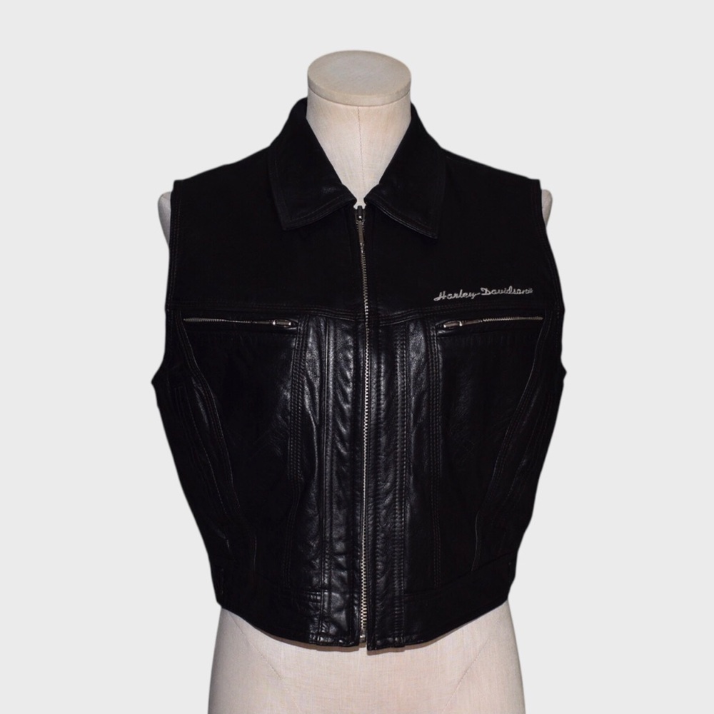 Harleyโ Davidson Leather Zip Front Biker Vest